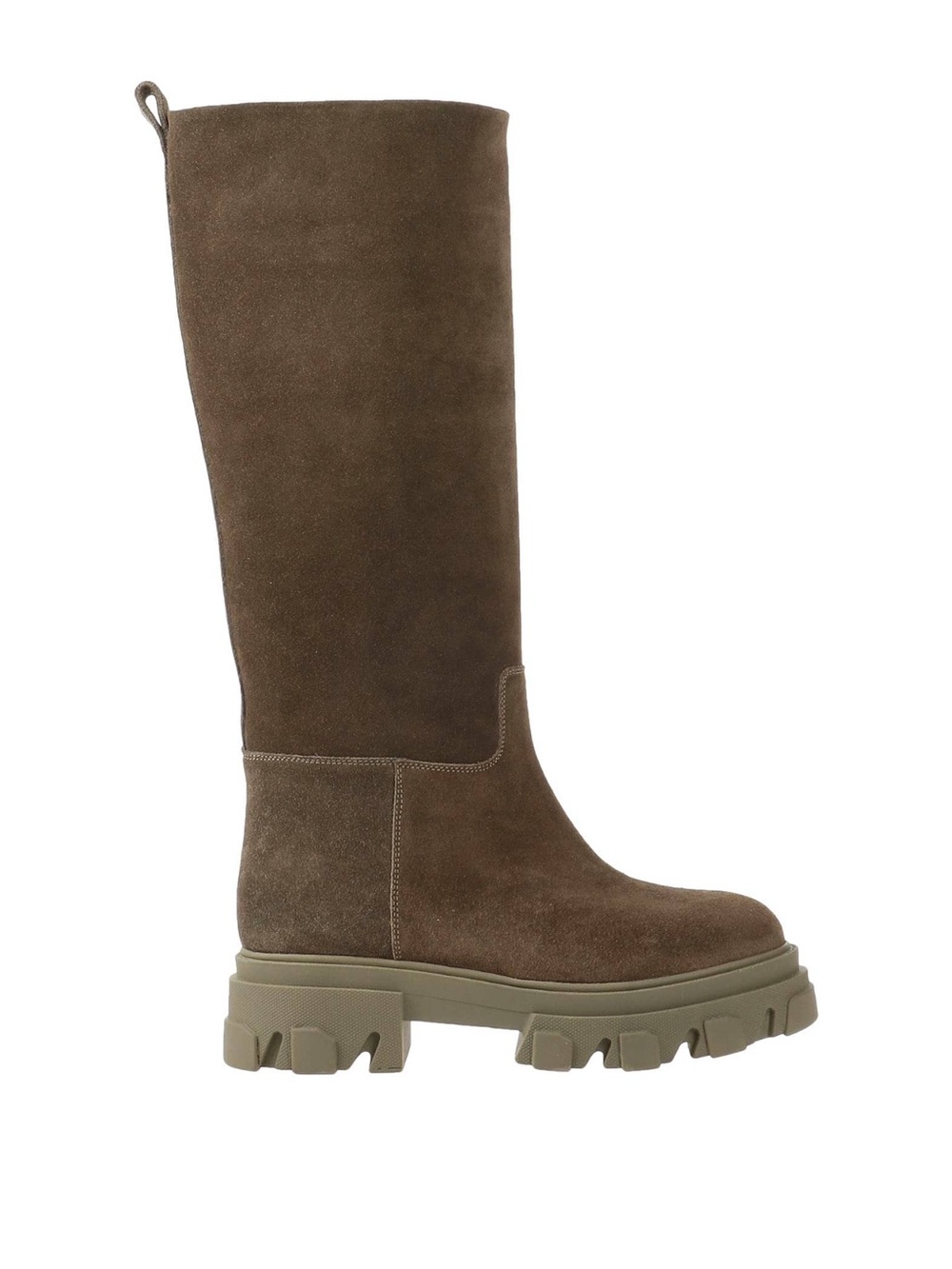 GIA X PERNILLE TEISBAEK Women’s Tall Suede Lug-Sole Boot in Olive Brown